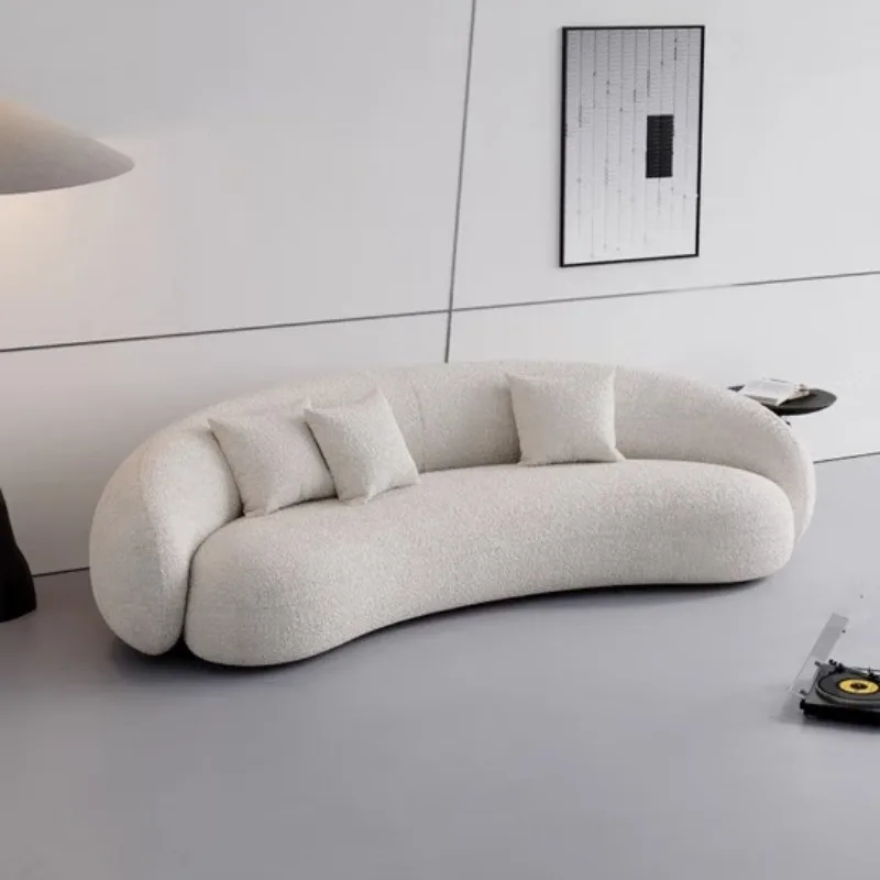 

Cream wind sofa living room curved small apartment lamb wool sofa business light luxury