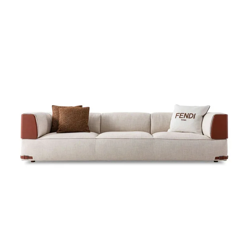 Multi-person straight row sofa, modern simple villa living room home fabric club sofa