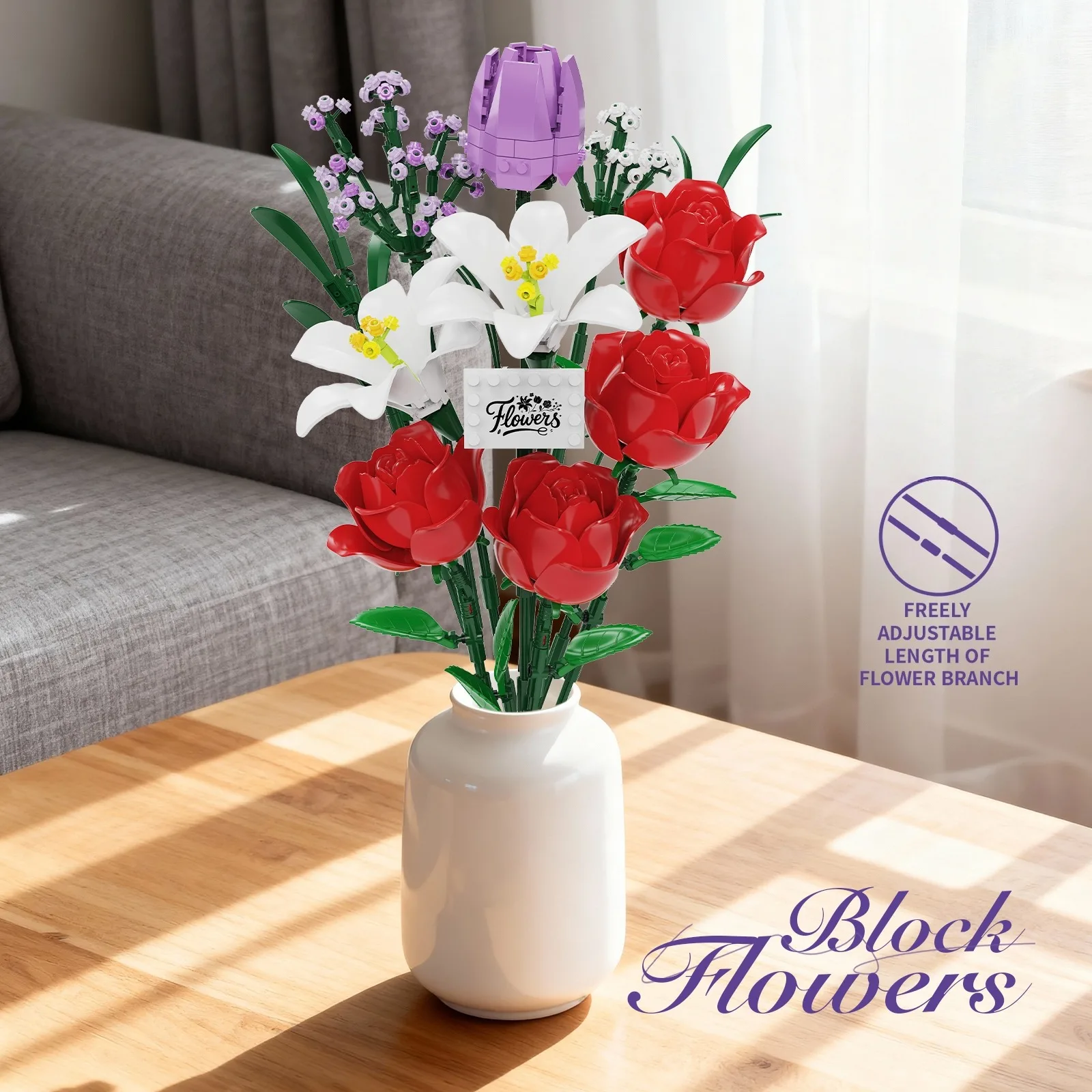 

Креативная ваза с красной розой, модель растений, строительные блоки, романтический классический букет цветов, кирпичи в горшках, игрушки, подарок на день Святого Валентина