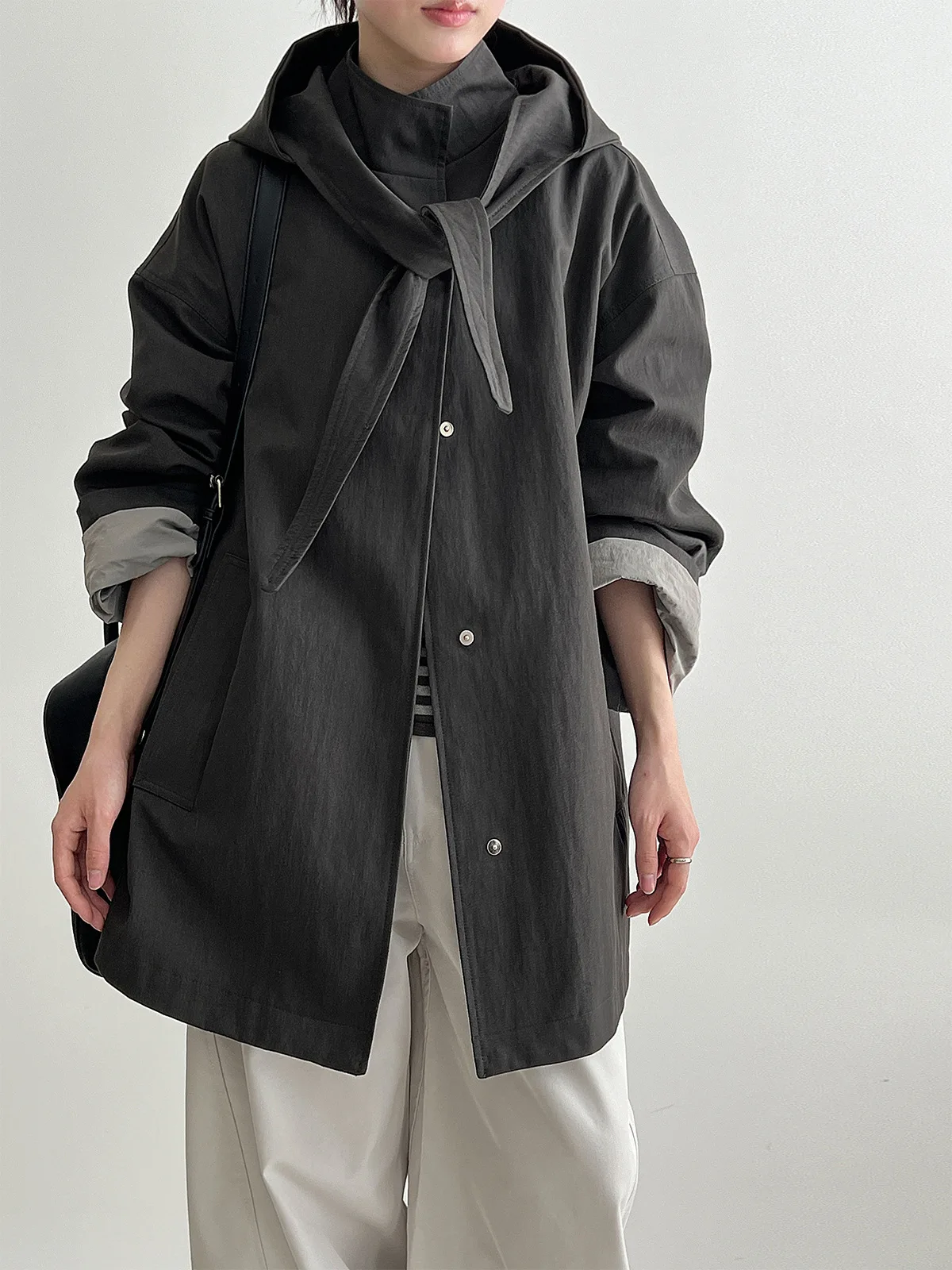 

SuperAen Korean Style Embroidered Hooded Trench Coat Women's Clothing Loose Medium and Long 2025 Spring New Jackets