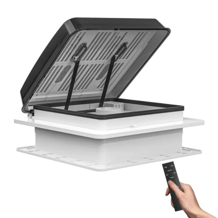 

Air Max 14 Vent RV Roof Vent Reversible Exhaust Fan Ultra Low Sound RV Air Ventilation Cling Fan 12V Remote with Rain Sensor