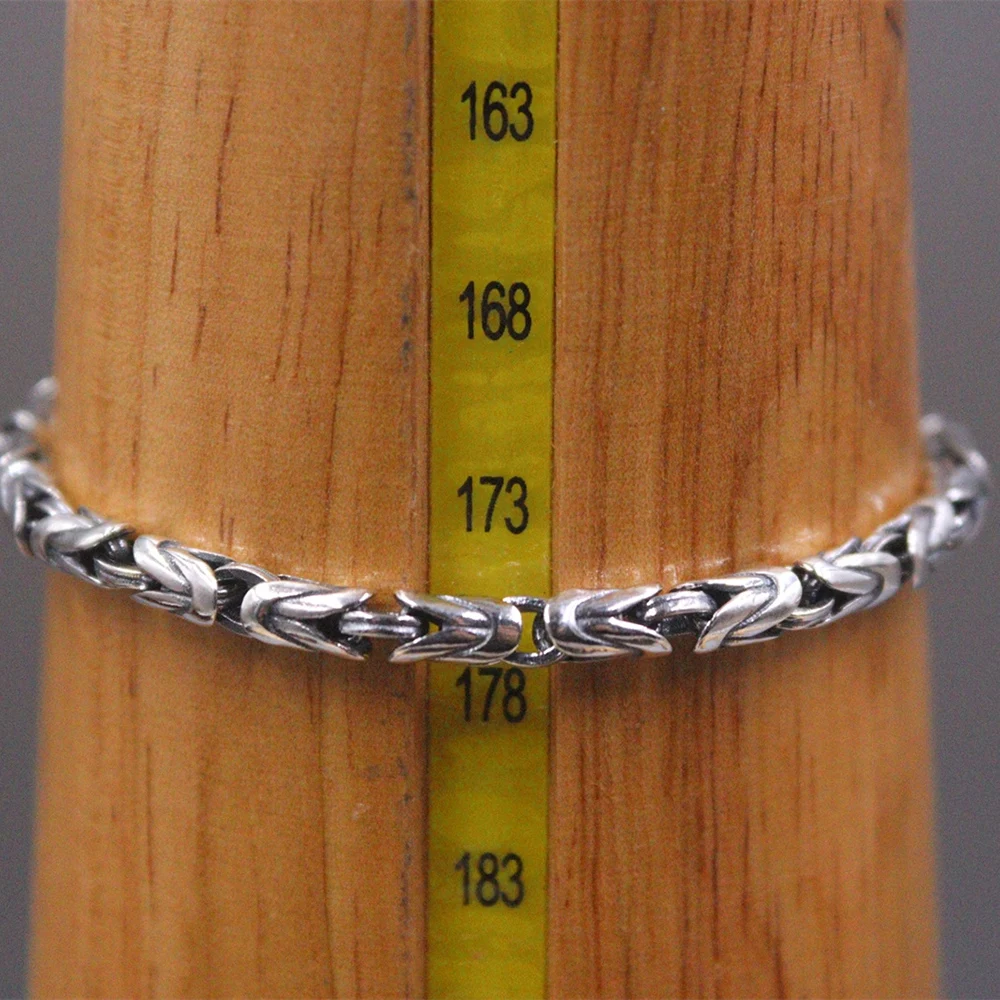 S925 gelang perak Sterling uniseks 4mmW, rantai Byzantine bulat 7.48 inci