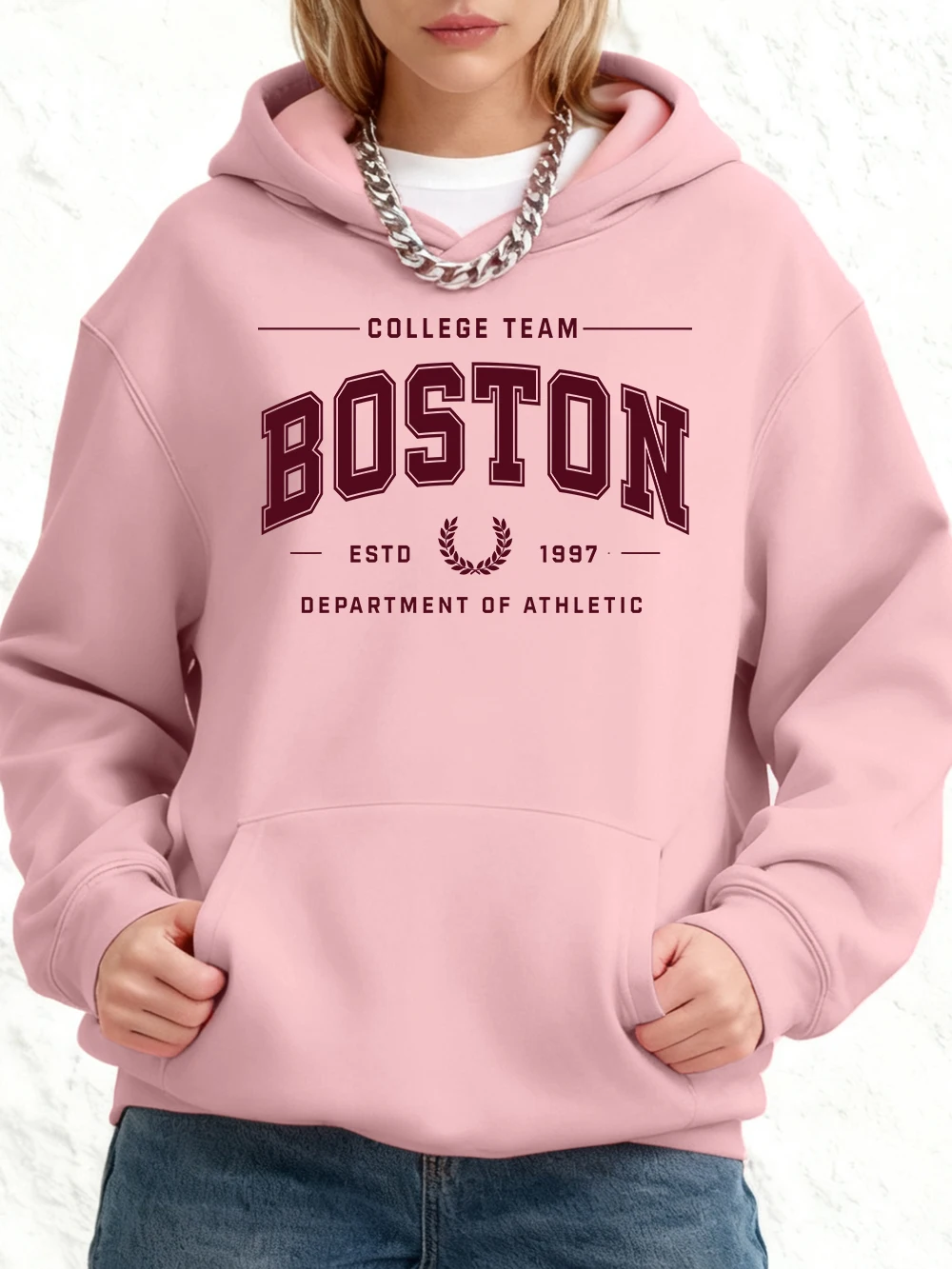 فريق الكلية بوسطن يطبع سترات قطنية عالية الجودة المرأة رياضي فضفاض البلوز الشتاء الصوف الدافئة البلوز الركض جيب ملابس امرأة