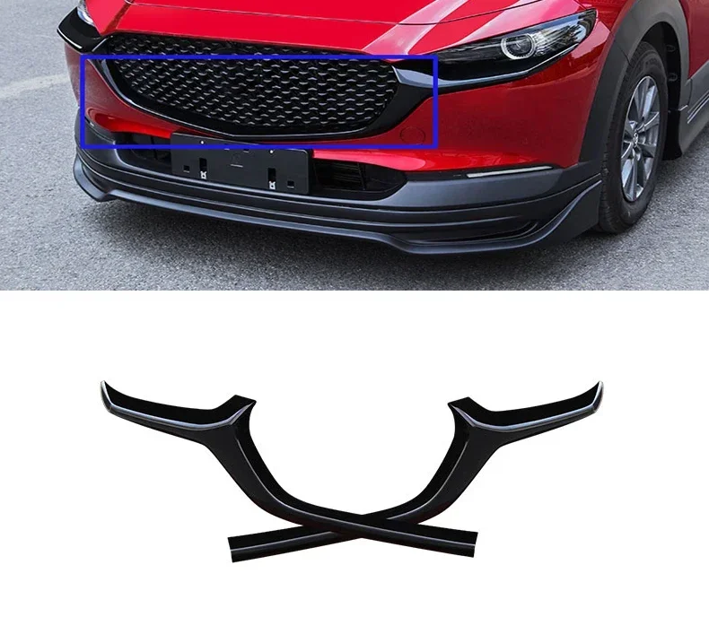 For Mazda CX30 CX-30 2020-2022 ABS Bright Black Car Front Bumper Racing Grills Mesh Grille Around Cover Trim Car Accessories