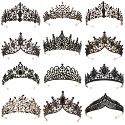 Black Crowns For Women Baroque Rhinestone Crown Tiara Halloween Hair Jewelry Accessories Party Headpieces Gift for Friend