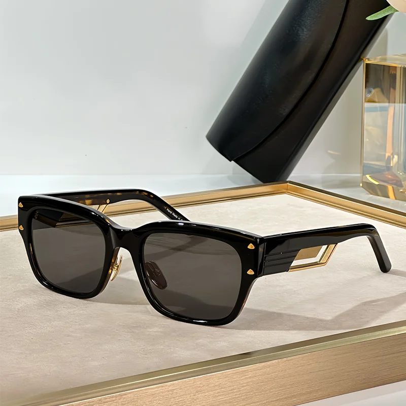 

2024 INS Fashion Black Gold Sunglasses Male Luxury High Street Square Sunnies for Men Classic Patchwork Acetate Solar Glasses