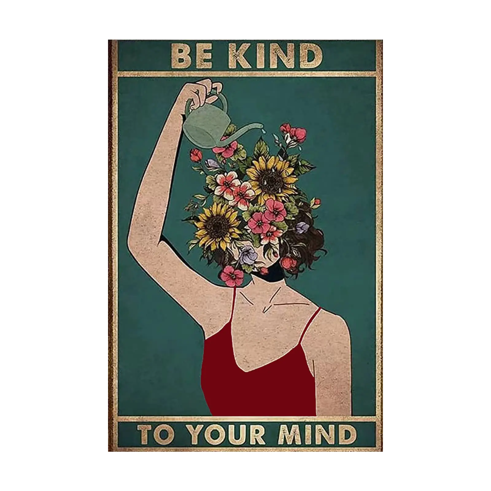 Vintage Metal Tin Sign-Be Kind to Your Mind-Funny Retro Tin Sign for Boho Room Home Bar Yard Garden Wall Decor Floral Woman Gift