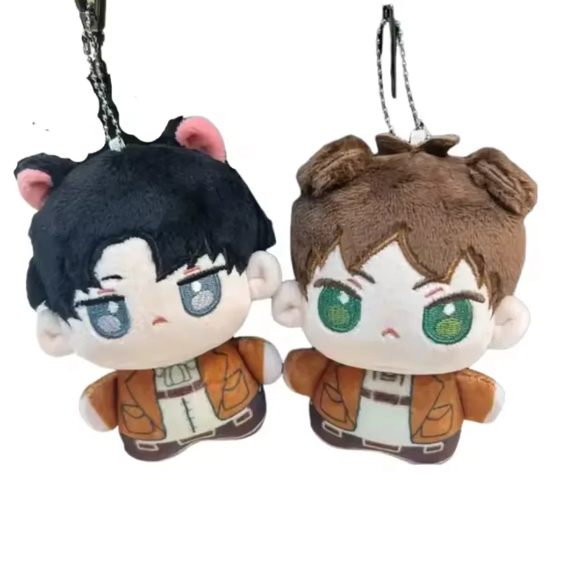 12cm Anime relleno ataque a los Titanes muñeco de peluche Levi Mikasa Ackerman Eren Jaeger Hange Zoe figura llavero colgante de felpa regalo para niños