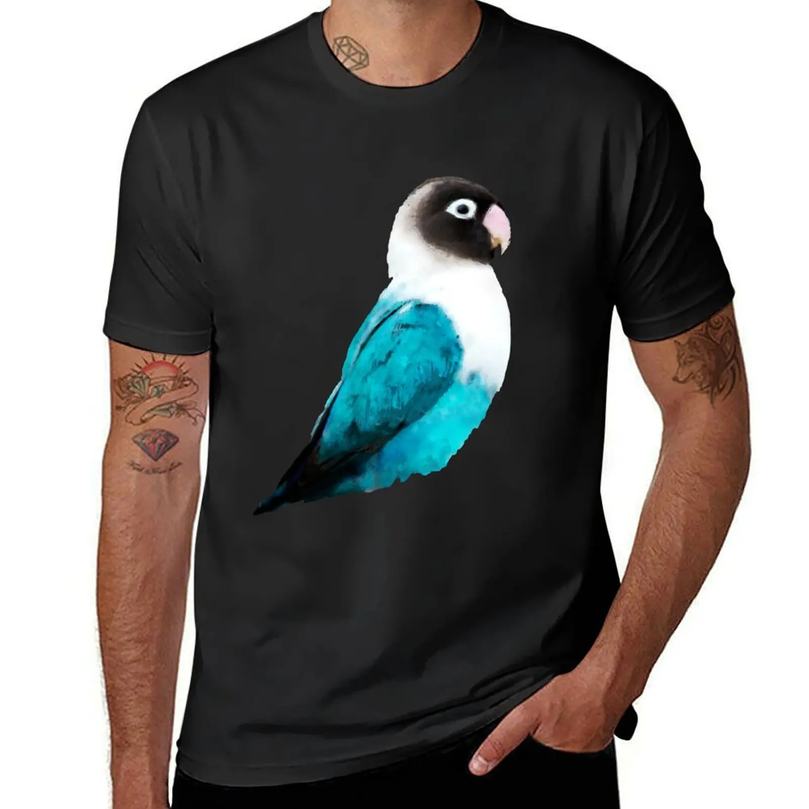 Dramabite Masked Lovebird, Black-masked Lovebird, Collared Lovebird (Agapornis personatus)Blue Parrot Bird T-Shirt