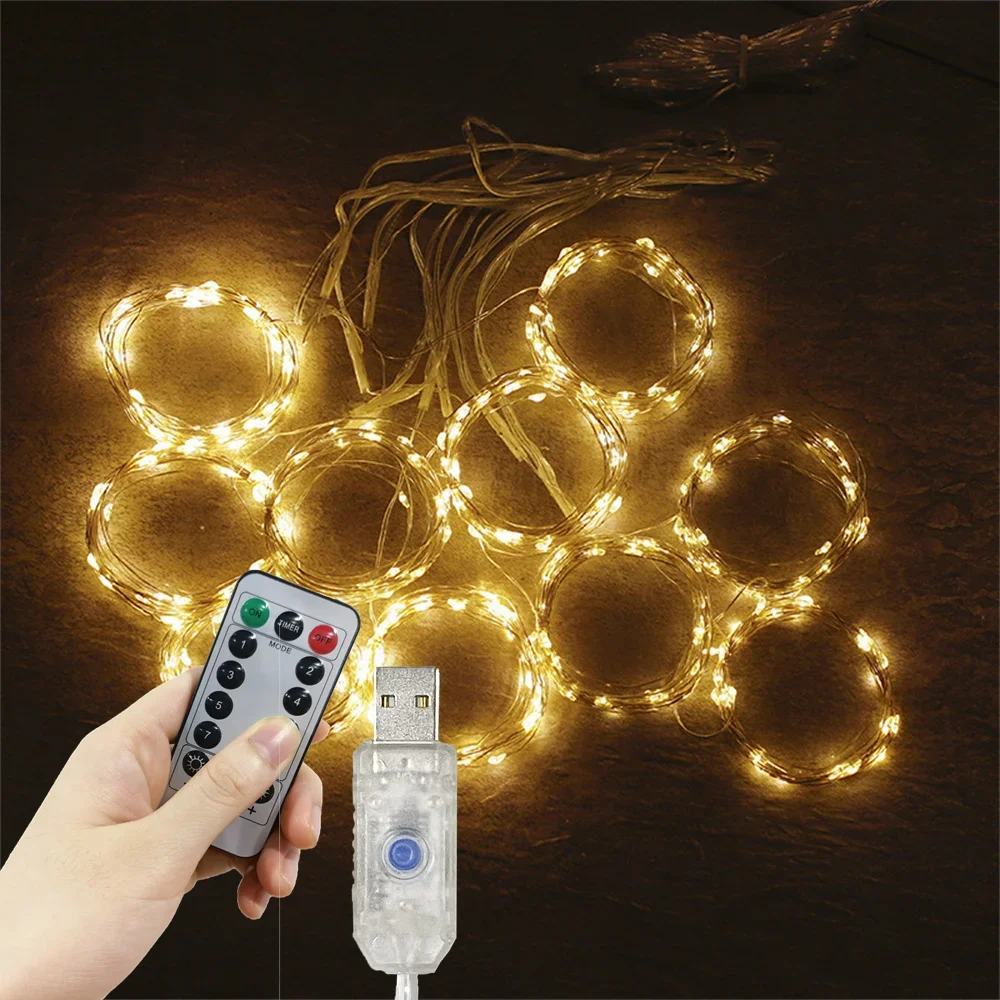 Decorazioni per la camera 8 modalità USB Tenda luminosa per interni Fata String Light Decorazione Matrimonio Festa di Natale Vacanza 3/6M Luce per camera da letto a LED