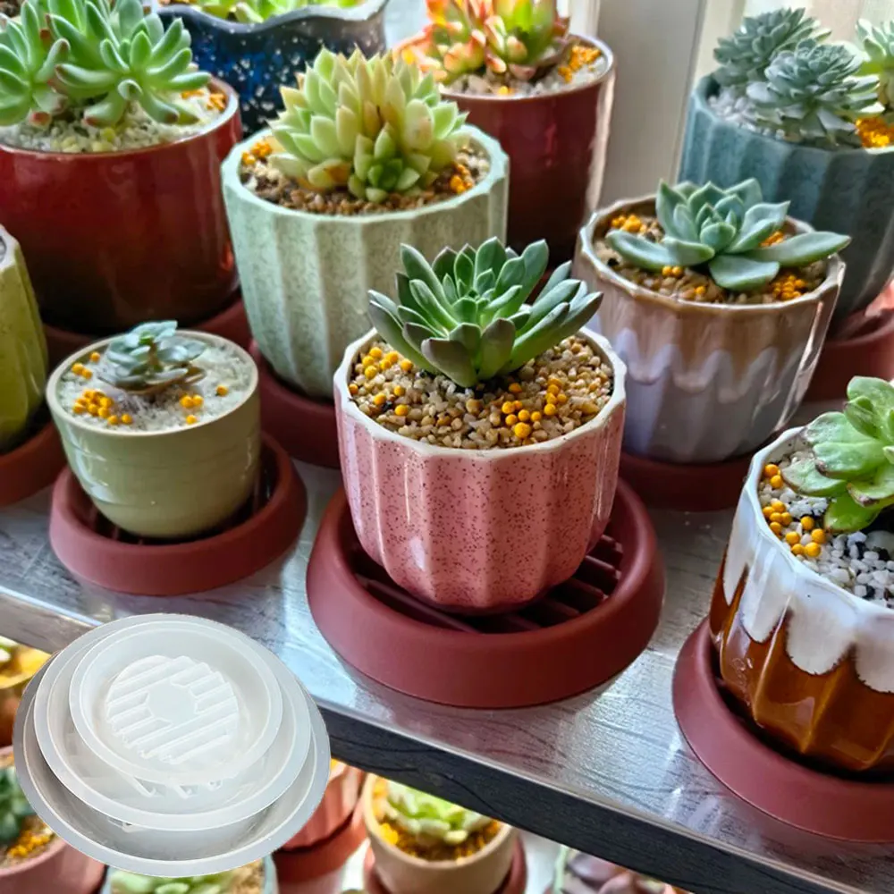 Plant Pot Base Breathable Tray Mold DIY Plaster Resin Coaster Round Plant Dish Drip Tray Concrete Casting Silicone Mold