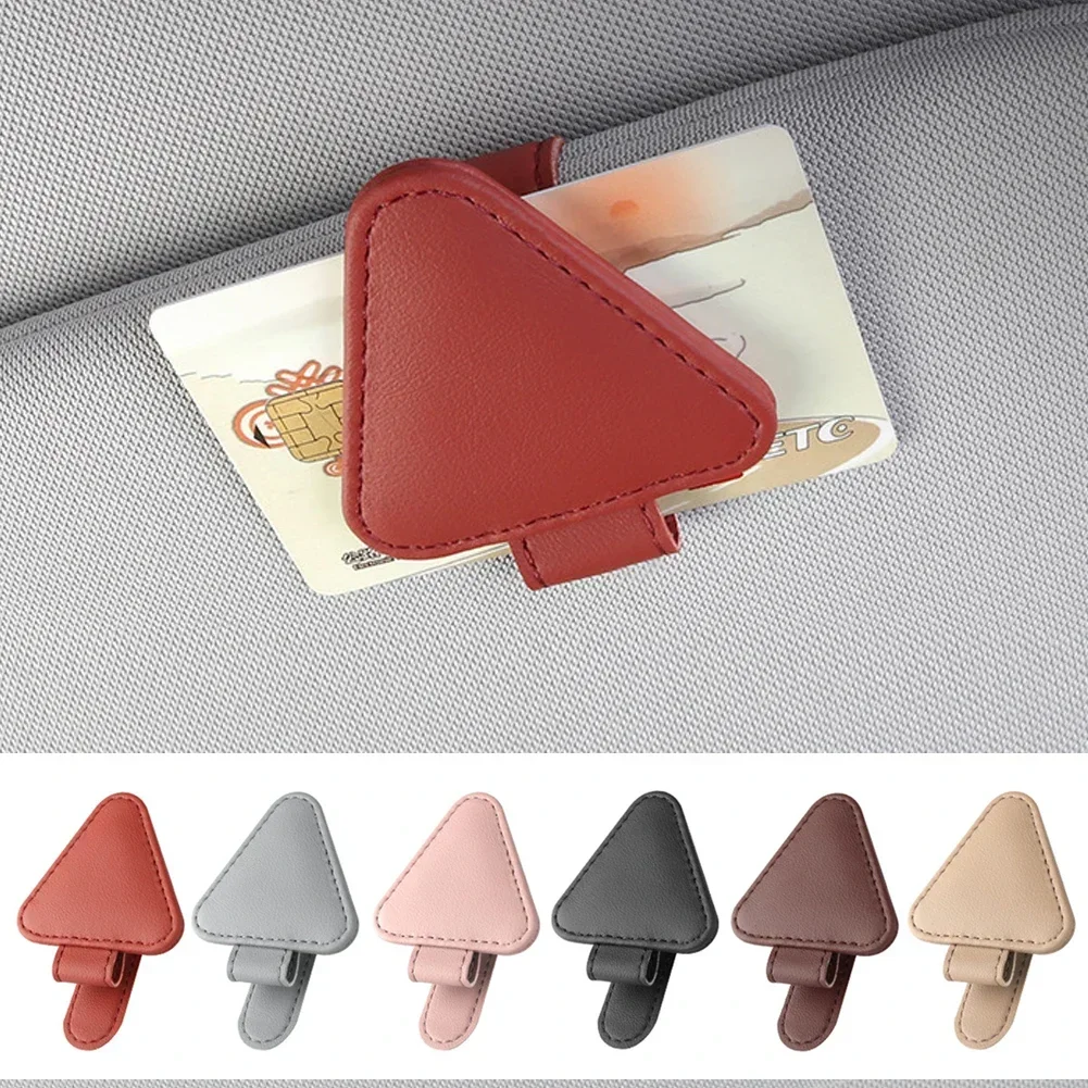 PU Leather Car Sunglasses Holder Sun Visor Sunglasses Clip Cowhide Glasses Case Mount Ticket Card Clip Car Interior Accessories