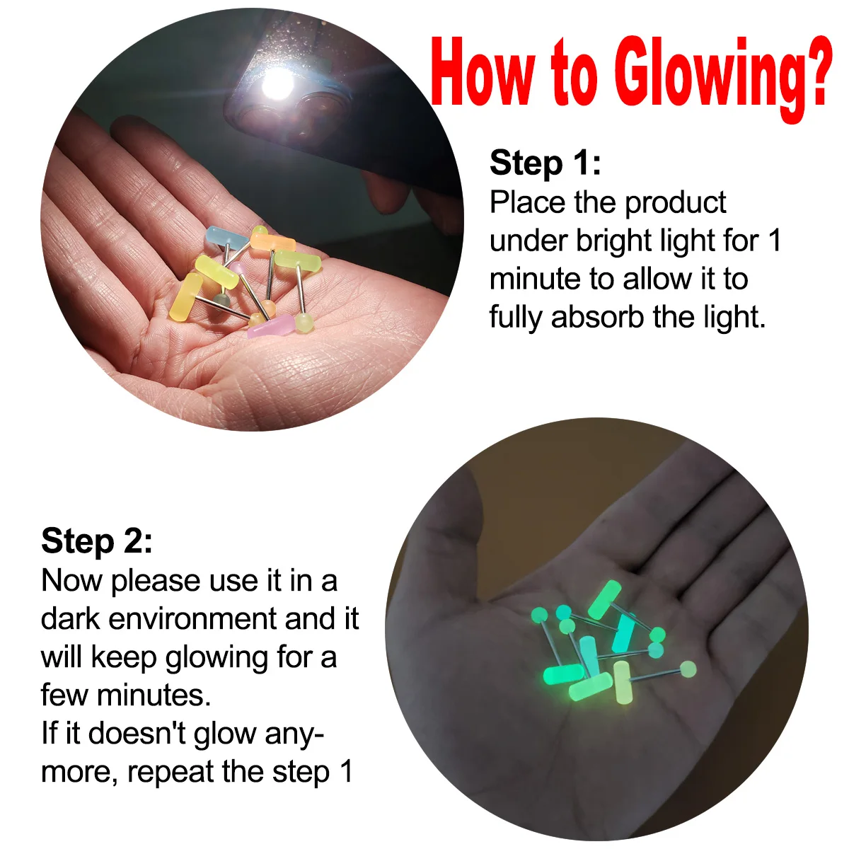 6 قطعة القلب الاكريليك متوهجة حلقة اللسان الحديد 316L الفولاذ المقاوم للصدأ بار ثقب اللسان مجوهرات للجسم 14 جرام #6