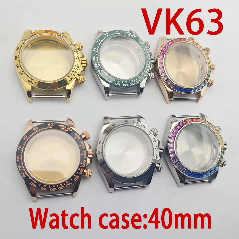 VK63 Watch case 40mm316L stainless steel sapphire glass waterproof case for vk63 automatic movement watch accessories