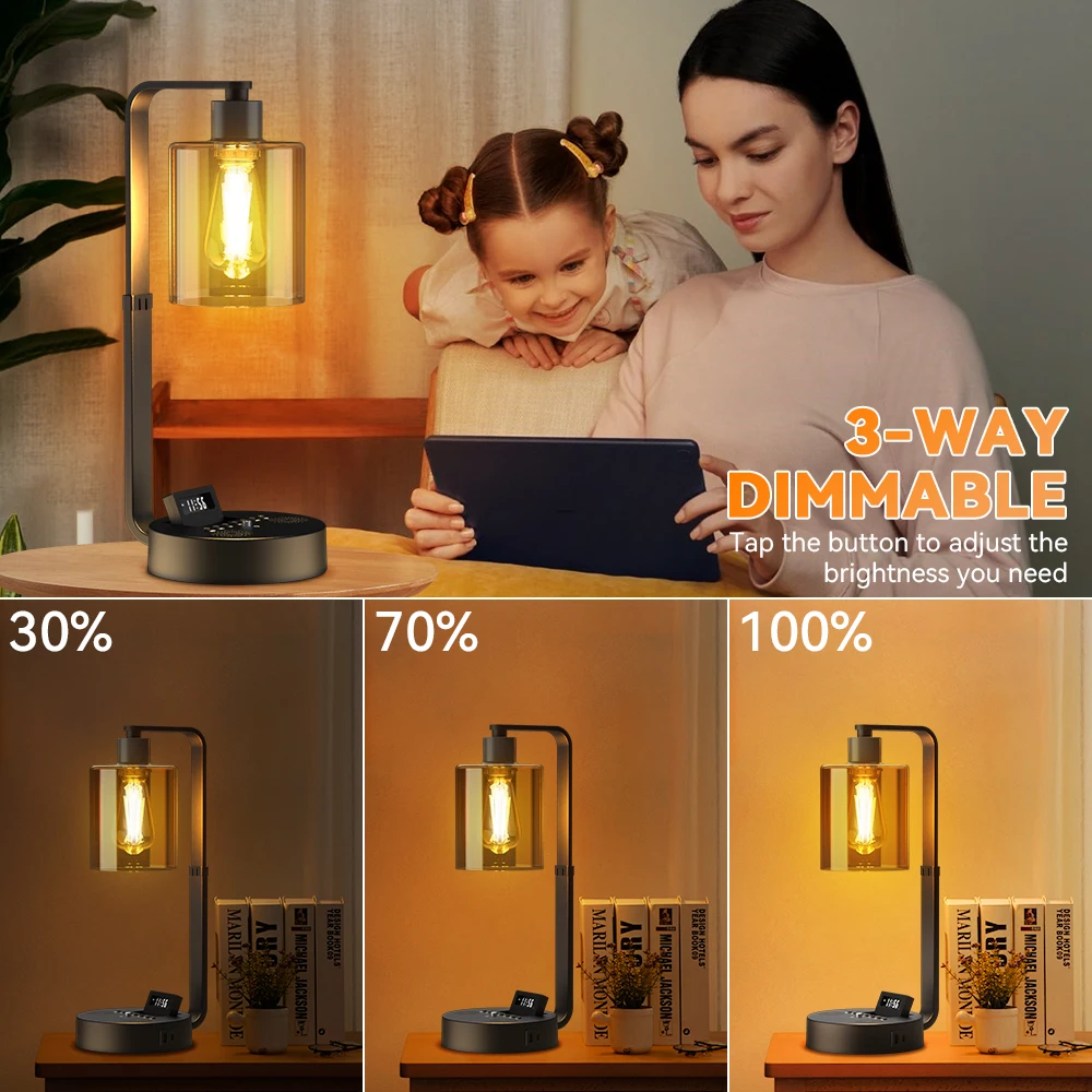 Dimmable LED Touch Night Light, abajur de cabeceira, mesa de mesa, mesa de escritório, recarregável, estudo, leitura, botão