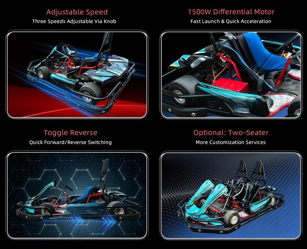 72V 45km/h Electric Go Karts Adult Teen Commercial Differential Motors Shaft Drive Drift Karting Car Rear Hydraulic Disc Brake