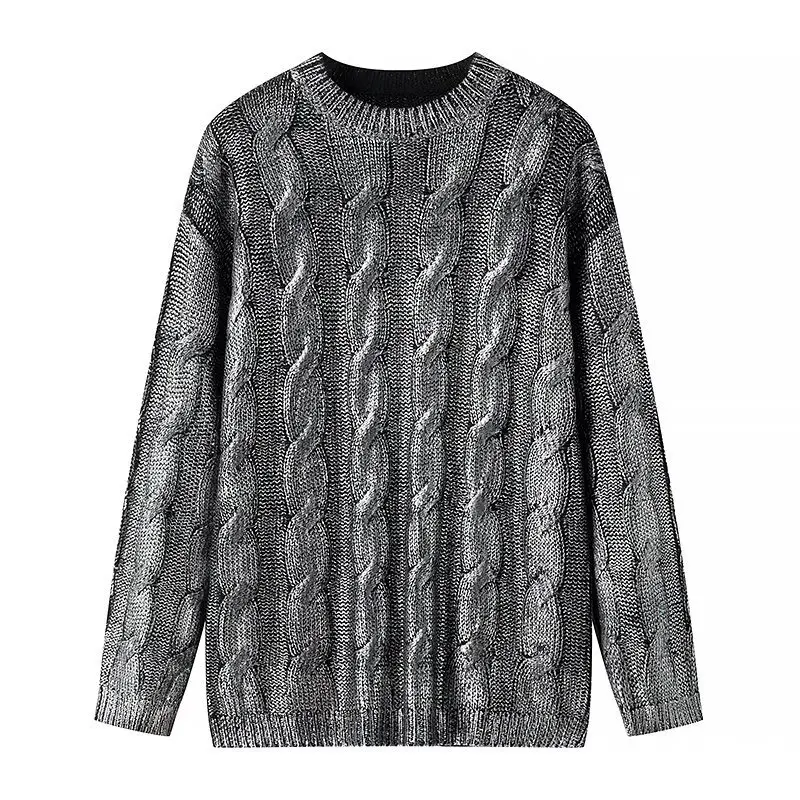 2024 Silvery Foil Sweater Women Metallic Knitted Sweaters for Women Pullovers Top Cable Sweater Woman Jerseys