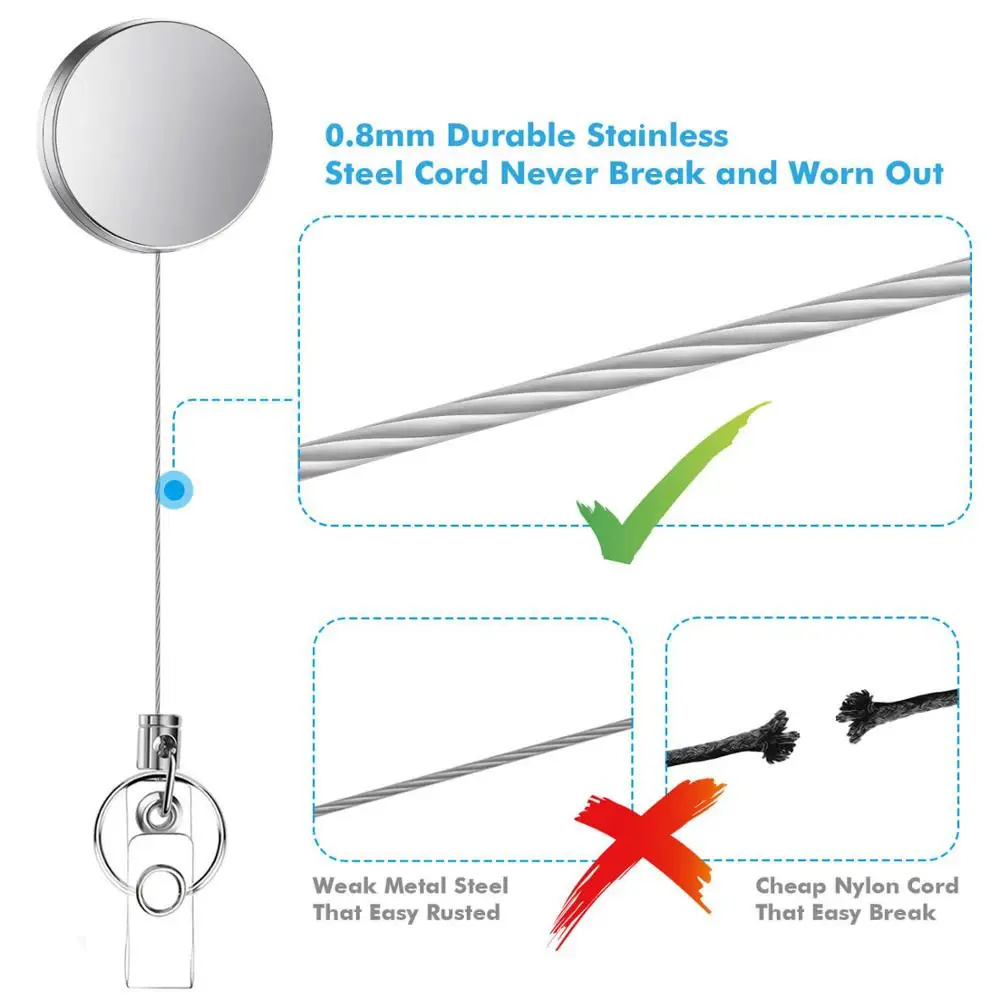 1.26in/1.57in 1PC Metal Retractable Badge Holder Heavy Duty ID Badge Reels with Key Chain Belt Clip ID / Key Card