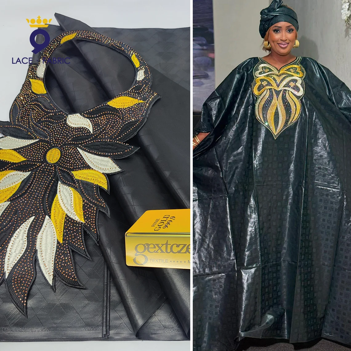 

African Women Basin Rich Fabric With Neck Collars For Wedding Bride Clothing Sewing Nigeria Mali Original Bazin Material