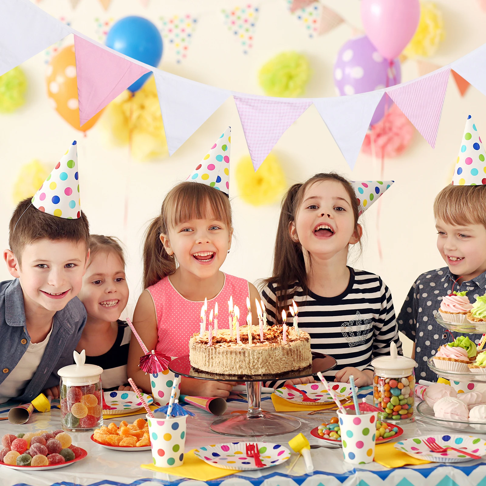 

Cotton Triangle Bunting Banner Garland Decoration Washable Reusable Wedding Party Cotton Bunting Banner Christmas Birthday