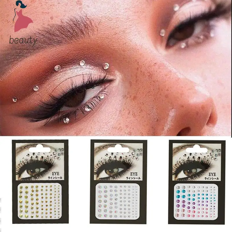 Pegatinas de tatuaje desechables, joyería facial de cristal de Color, Diamante DIY, ojos, cara, cuerpo, decoraciones de maquillaje impermeables, diamantes de imitación