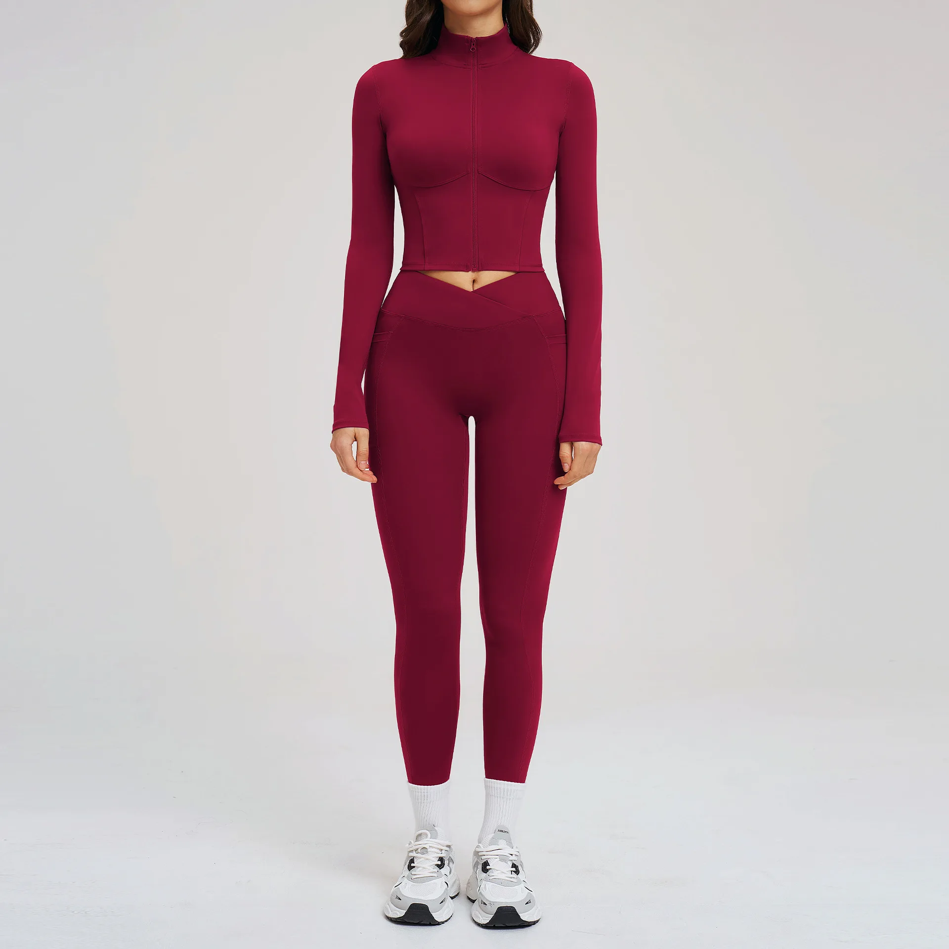 

JUREN Sportswear 2PCS Sports Suit Long Sleeve Gym Set Women Tracksuit Quick-Dry Yoga Clothes Workout Leggings Suit Women Outfits