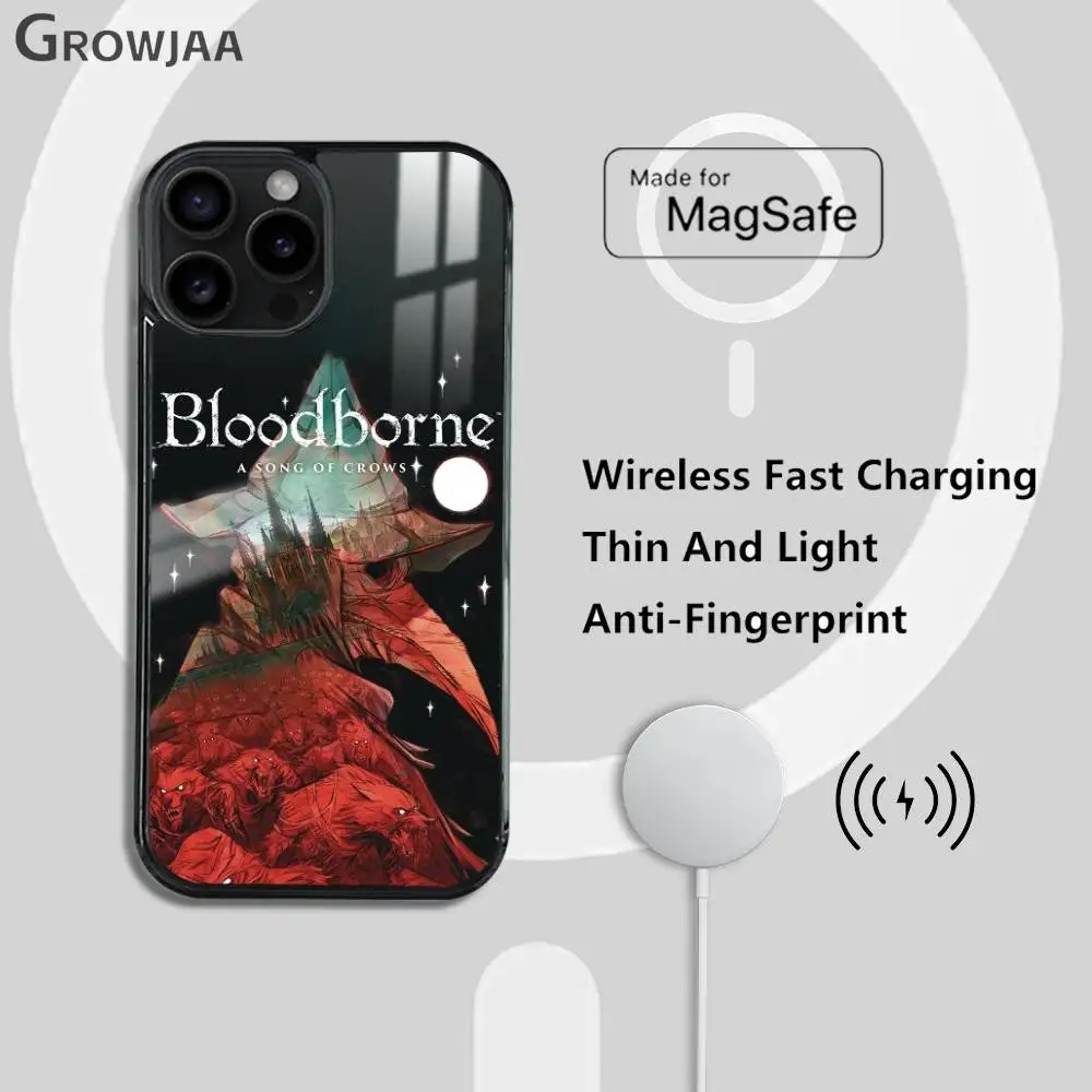 เคสโทรศัพท์ลายเกม Hot B-BloodborneS สำหรับ iPhone 16 15 14 13 12 11 Pro Max Plus Mini รองรับการชาร์จไร้สาย แบบแม่เหล็ก แข็งแรง