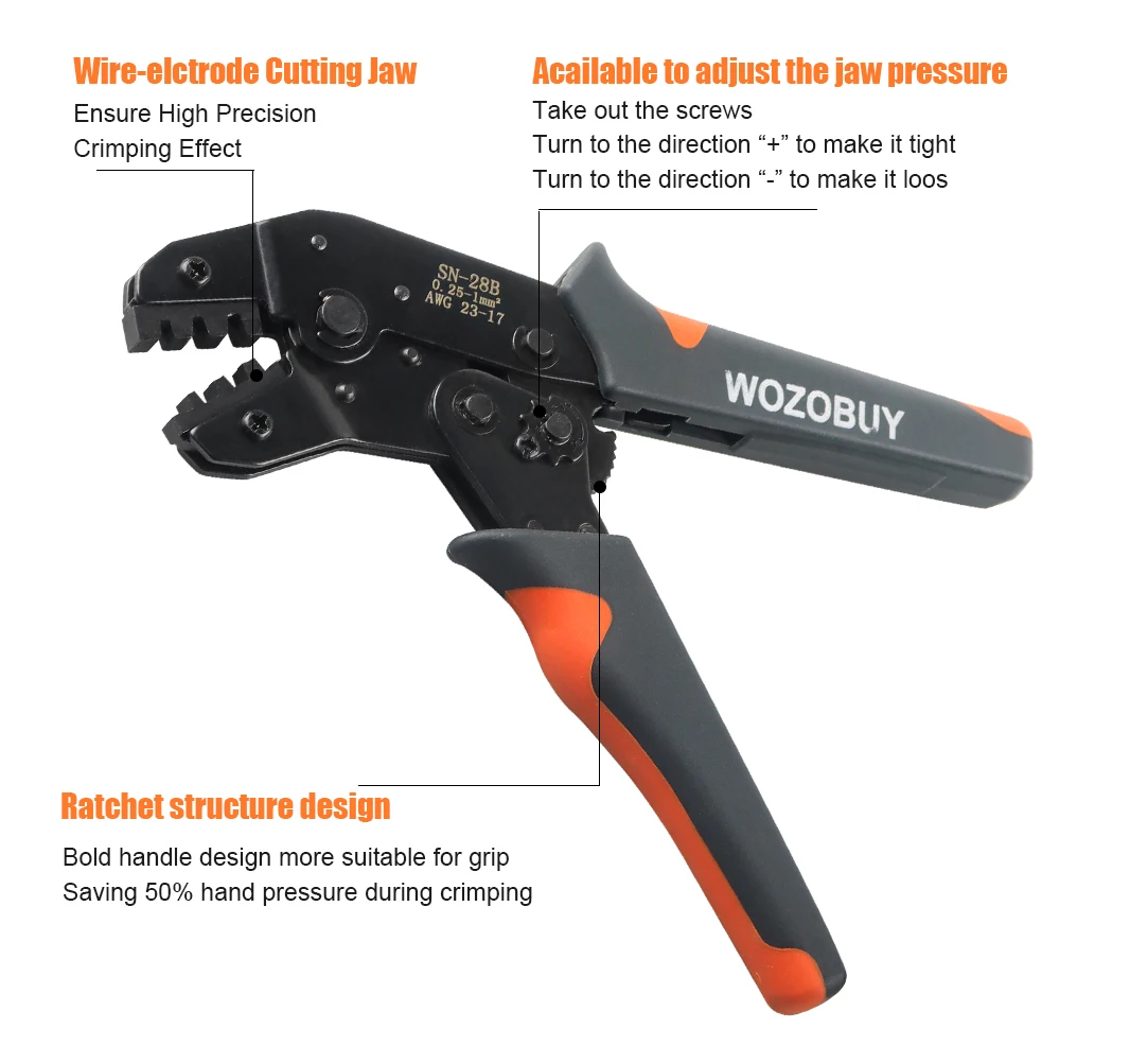 SN-28B AWG23-16 Ratchet Crimping Tool,for 2.54mm 1 2 3 4 5 6 7 Pin Housing Connector Male Female Pin Header Crimp Connector