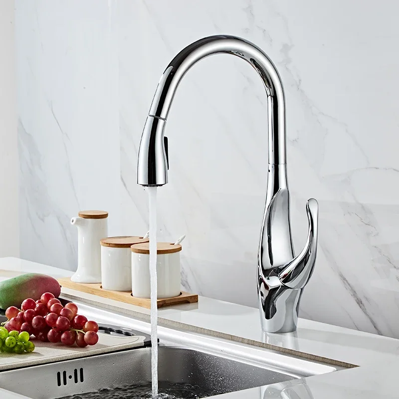 

Kitchen Faucets Chrome Sink Faucet Kitchen Sink Single Lever Pull Out Spout Brass Mixers Tap Hot Cold Water Crane