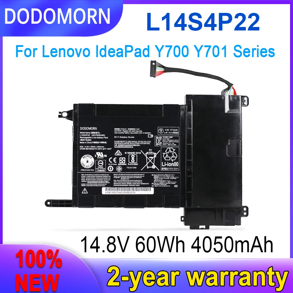 

DODOMORN New L14S4P22 L14L4P23 L14M4P23 Laptop Battery For Lenovo ldeaPad Y700 Y701 Series 14.8V 60Wh 4050mAh