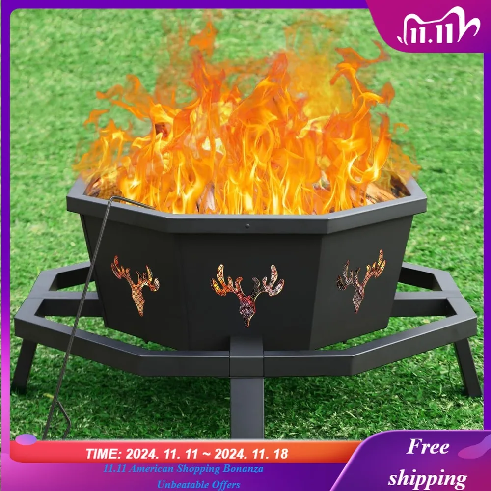 

35 Inch Octagonal Outdoor Fire Pit,Fire Pits for Outside Wood Burning Fire Pit,Firepit,Firepits for Outside,Camping