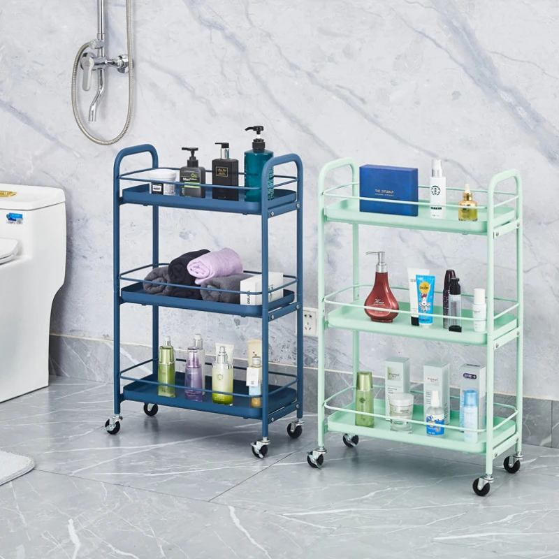 

Nordic Wheeled Wrought Iron Storage Rack Detachable Multi-layer Beauty Salon Cart Mobile Storage Rack for Nail and Hairdressing