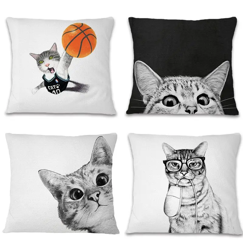 Cute Cat Throw Pillow Case Work Cat Pillowcase 40x40 Bed Sofa Living Room Pillow Covers Decorative Boy Girl Kid Room Aesthetics