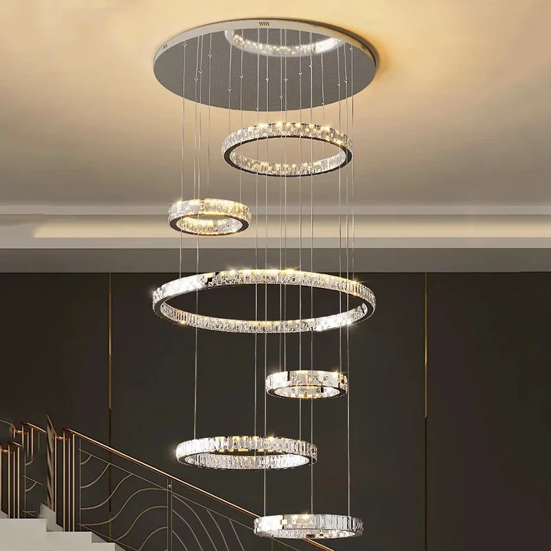 

Modern Luxury Home Decor Ring Chandelier for Loft Banquet Hall Originality Hall Staircase Pendant Lamp Indoor Lighting Fixture