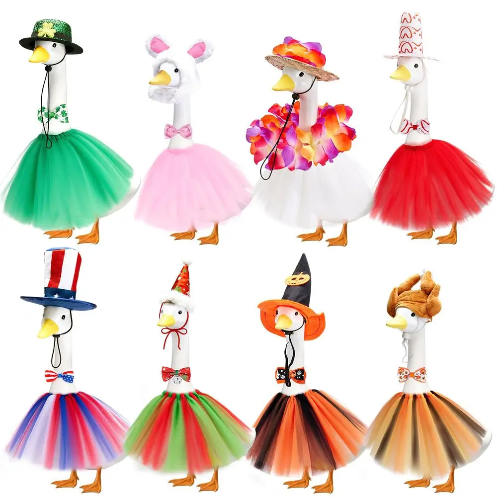 

Костюмы для гусей, 8 комплектов праздничной одежды для гусей на веранду, для гусей на газоне 17-23 дюйма, на День святого Валентина, День Святого Патрика, Пасху, 4 июля, летние, на Хэллоуин
