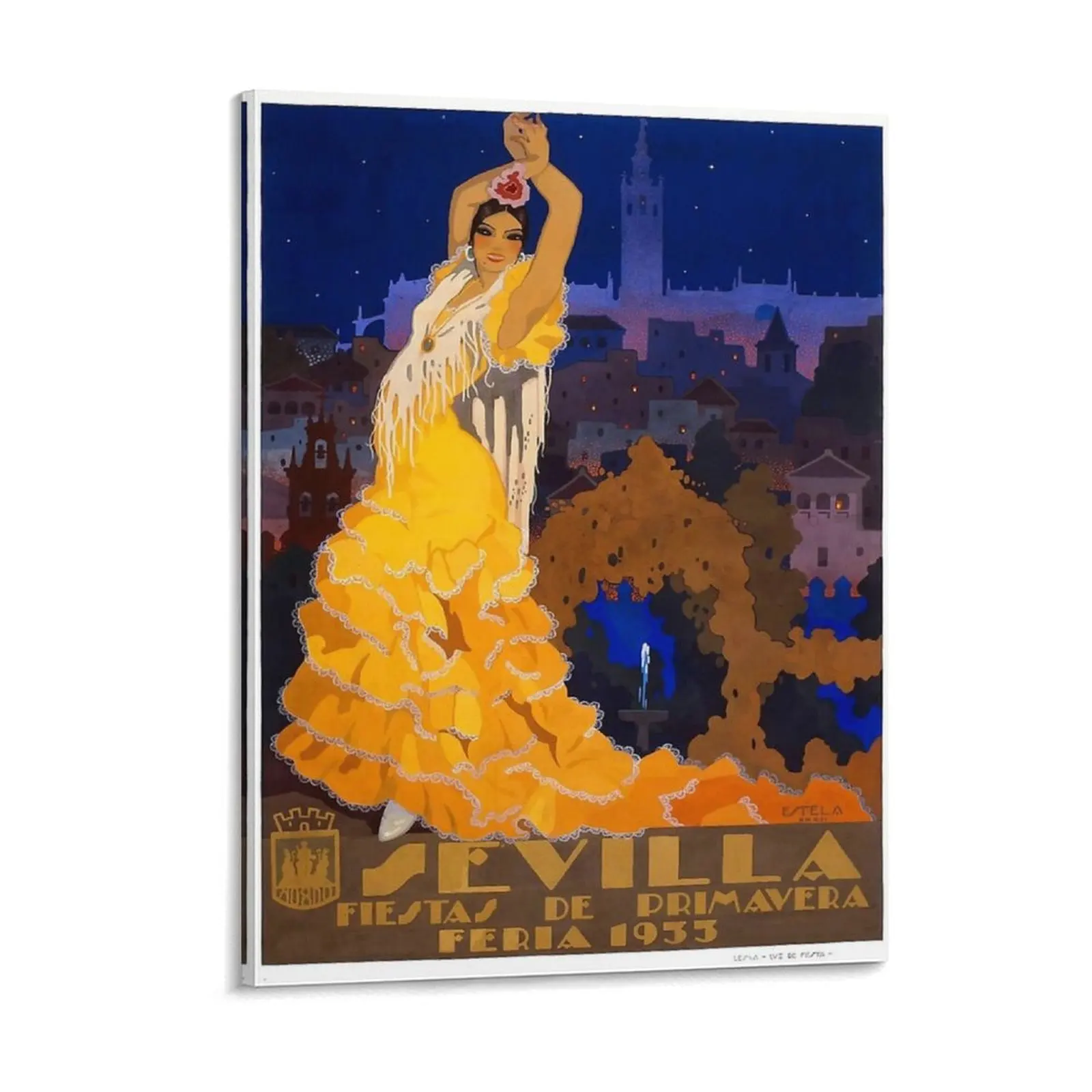 

Spain 1959 Seville April Fair Poster Canvas Painting Decoration Kitchen Plaques Cinema Seville April Fair Framed Wall Painting