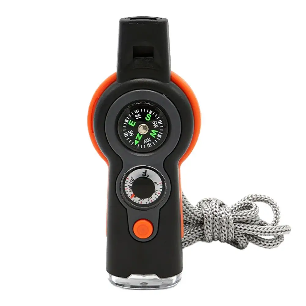 

7 in 1 Survival Whistle LED Light Thermometer Compass High Decibel Emergency Signal Outdoor Tool for Hiking Camping
