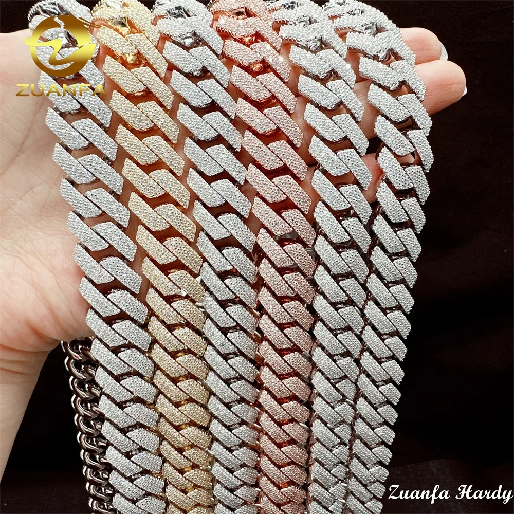 Factory Wholesale Wholesale15mm Hip Hop Vvs Diamond Necklace Bracelet Silver Iced Out Cuban Link Moissanite Cuban Chain Necklace