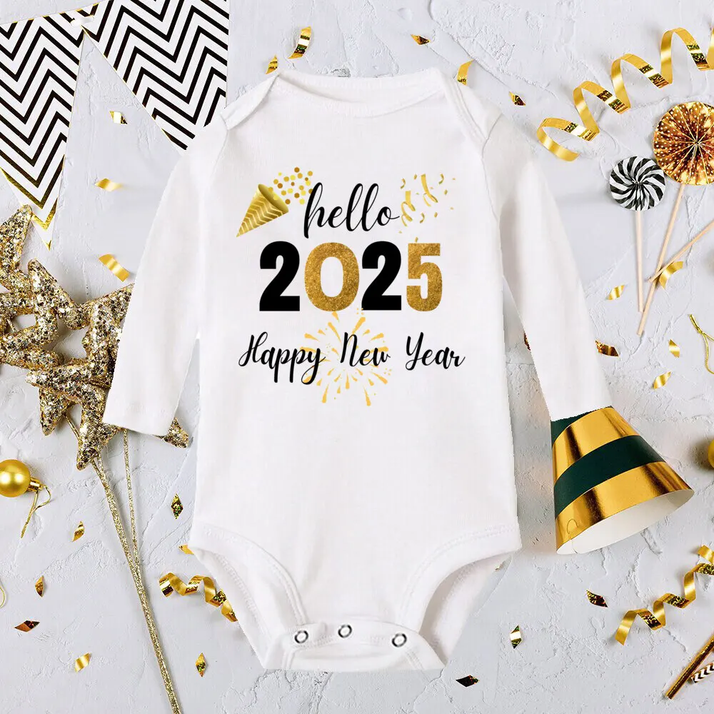 Hello 2025 Newborn Baby Rompers Long Sleeve Infant Jumpsuit It\'s My First New Year Baby Boys Girls New Year Ropa Clothes