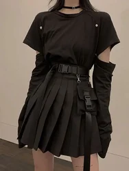 Harajuku Skirt Women Oversized Korean Dark Punk Style High Waist  A-Line Pleated Skirt Girl 2024 Summer Trend