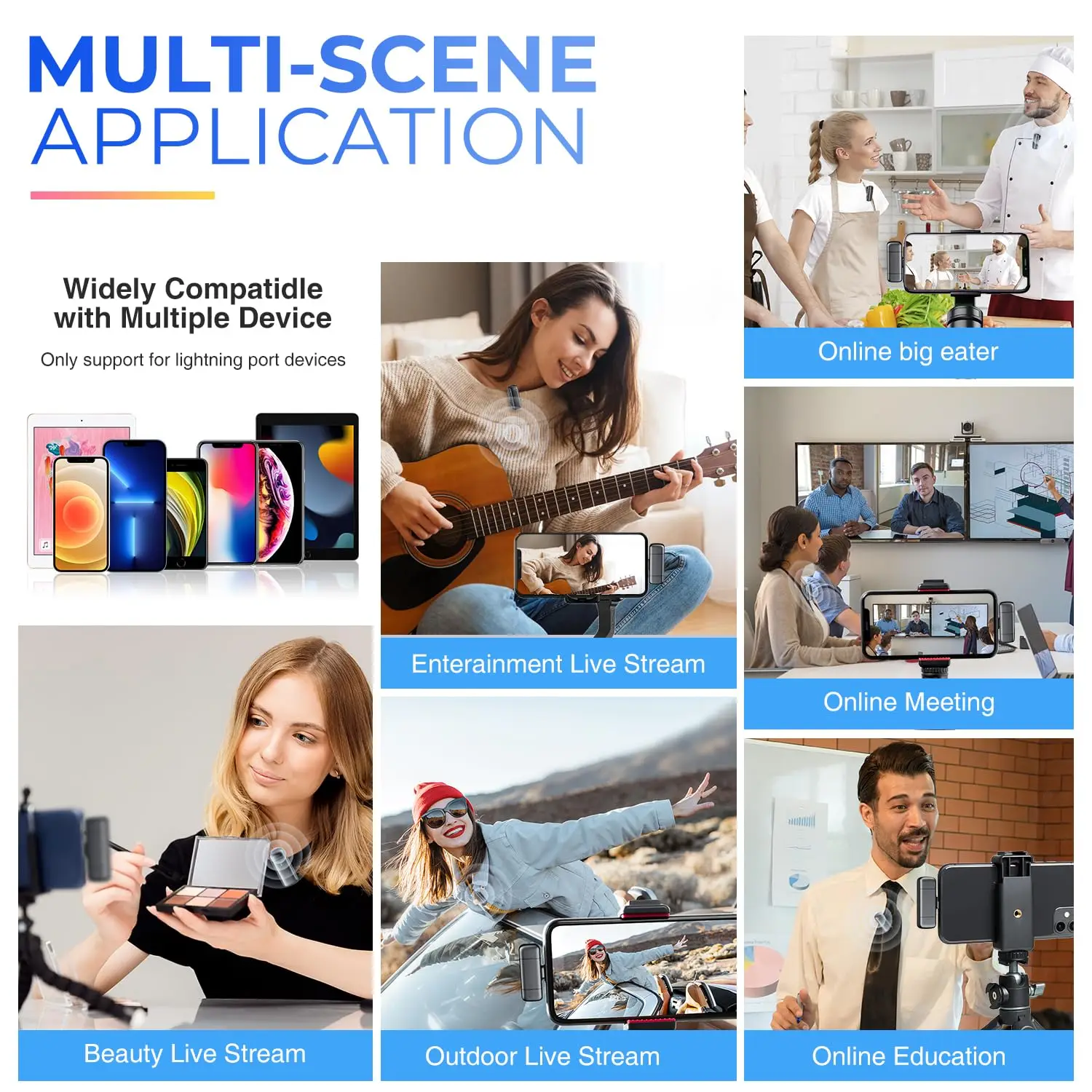 ميكروفون صغير لاسلكي Lavalier Lapel لأجهزة iPhone iPad Tiktok، YouTube، Podcast، Vlog، تسجيل الفيديو، البث المباشر