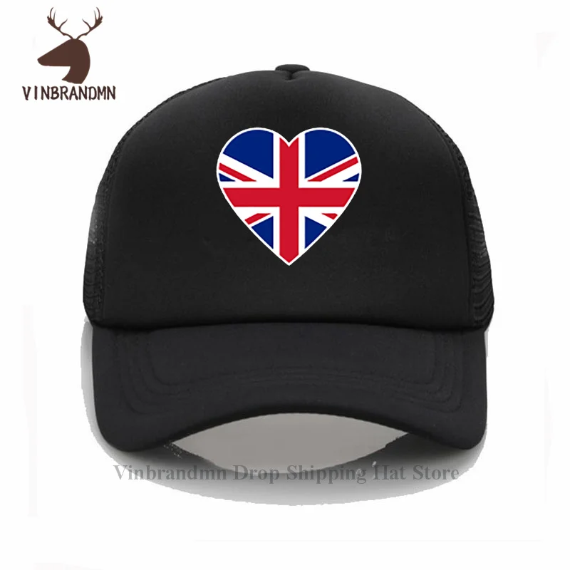 British Heartbeat I Love United Kingdom Country Flag Heart basebball cap summer outdoor visor net hat 100%cotton cool bucket hat