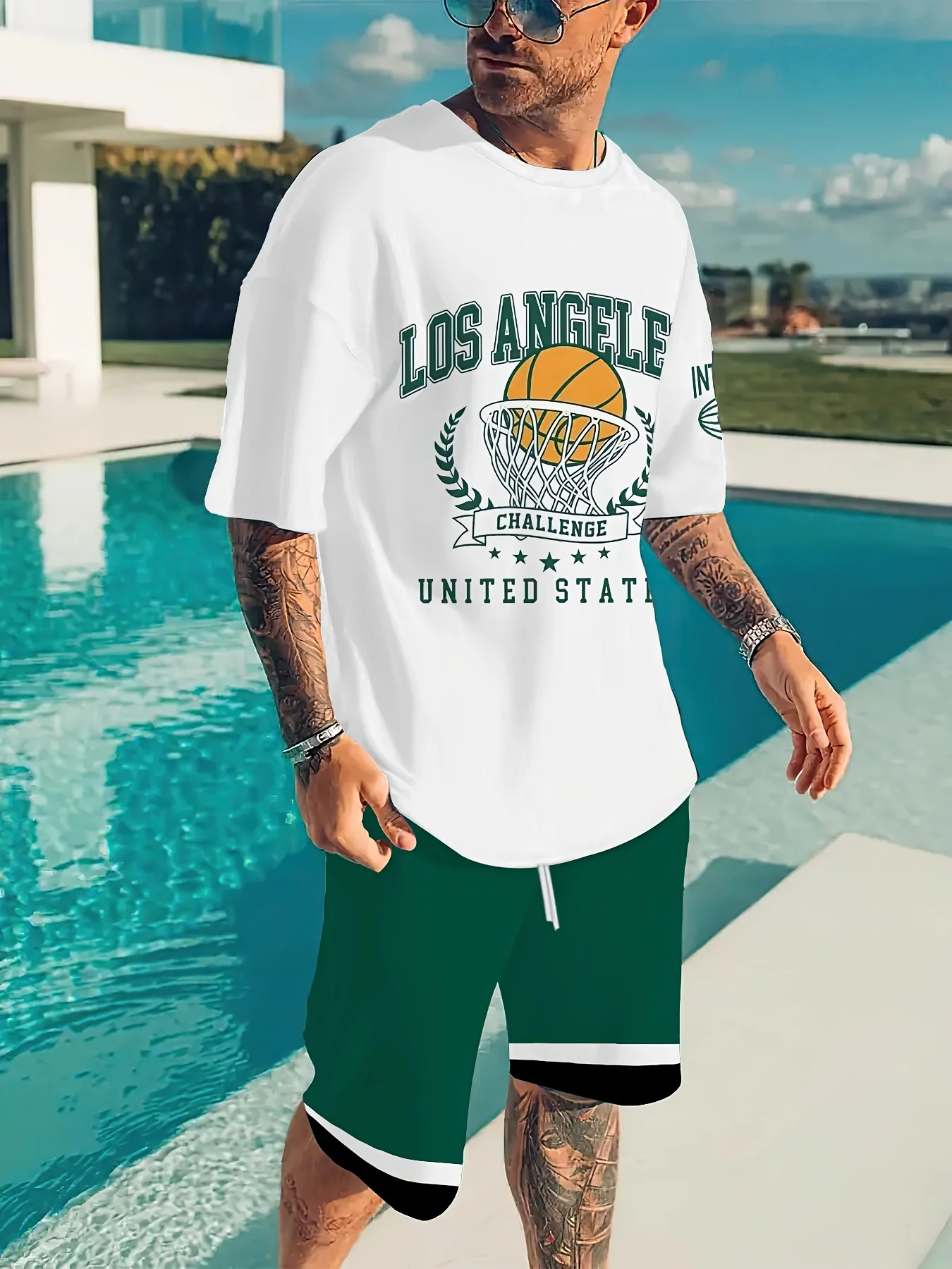 

Лето 2025 г., мужской комплект, модная персонализированная футболка с 3D принтом, уличный комплект, футболка с короткими рукавами, мужская летняя одежда