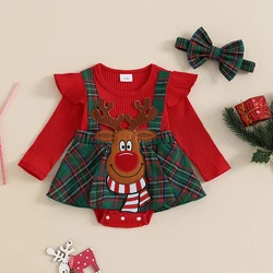 Newborn Baby Girl Christmas Outfit Christmas Romper Dress Ruffle Long Sleeve Bodysuit Cute Fall Winter Clothes