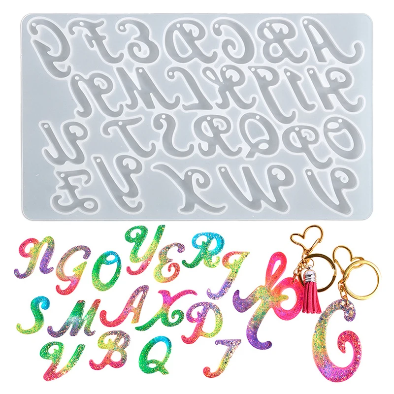 

1PC Resin Keychain Letter Molds with Hole Alphabet Earring Pendant Bracelet Key Pendant Resin Silicone Molds for Keychain Making