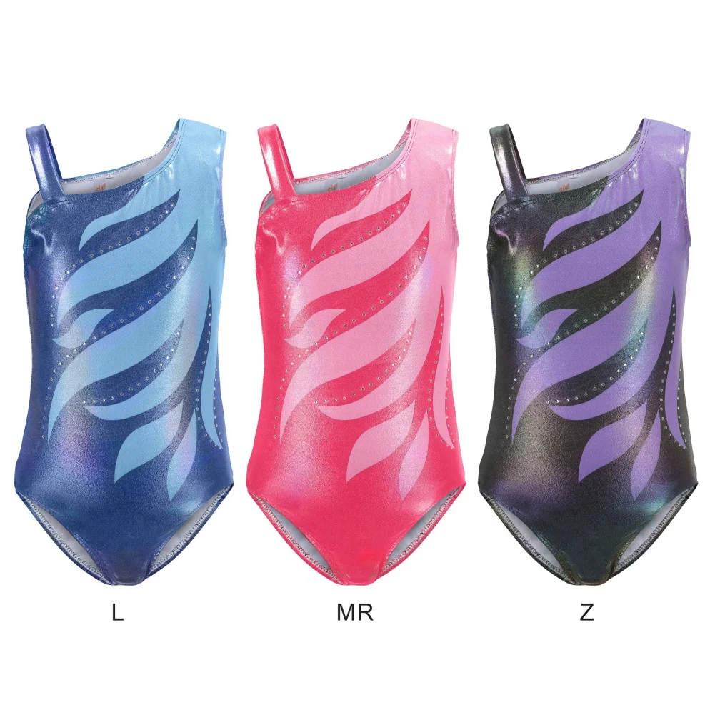 5-12Y Girls' dance costumes Girls' Skin-tight garment Sparkly Tumbling Girls' Gymnastics Clothing Long sleeved