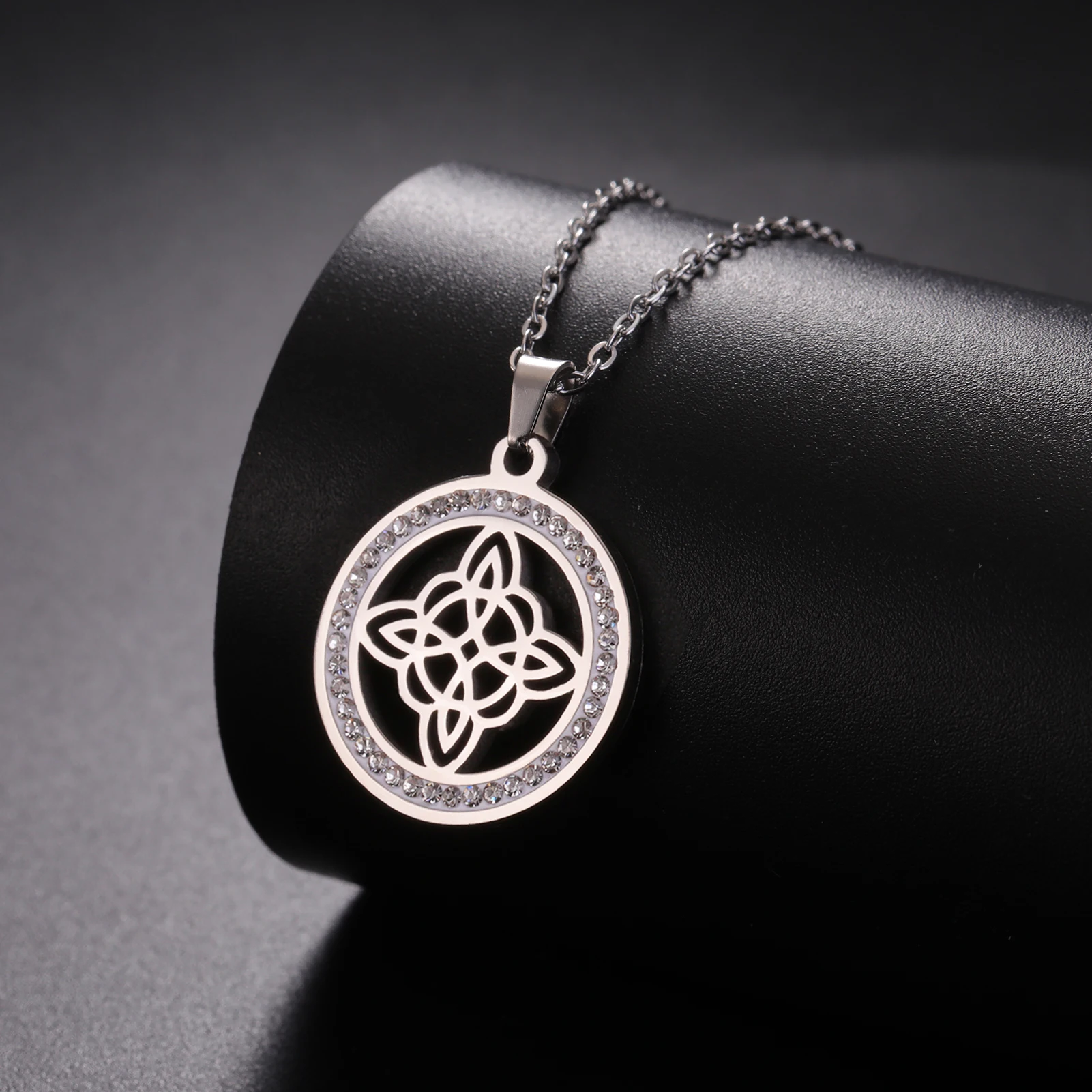 Skyrim Hexerei Hexen knoten Halskette Edelstahl klar Zirkon runde Anhänger Halsketten Amulett Wicca Schmuck Geburtstags geschenk – Detail 14