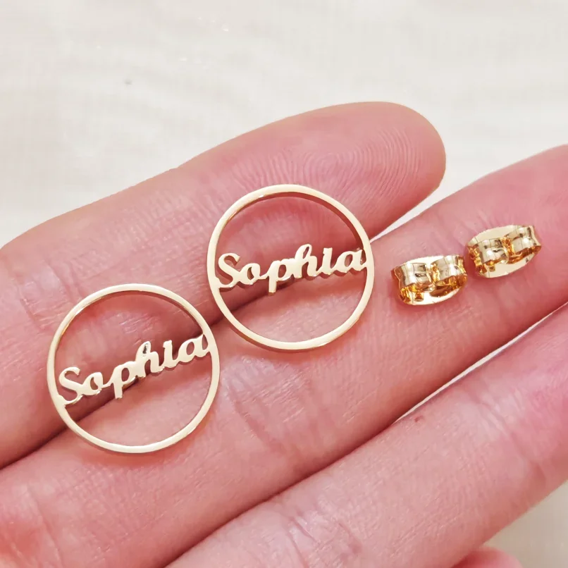 Personalized Custom Round Name Earrings for Women Stud Earrings  Stainless Steel 18K Gold Unique Gift for Her Jewelry Girlfriend