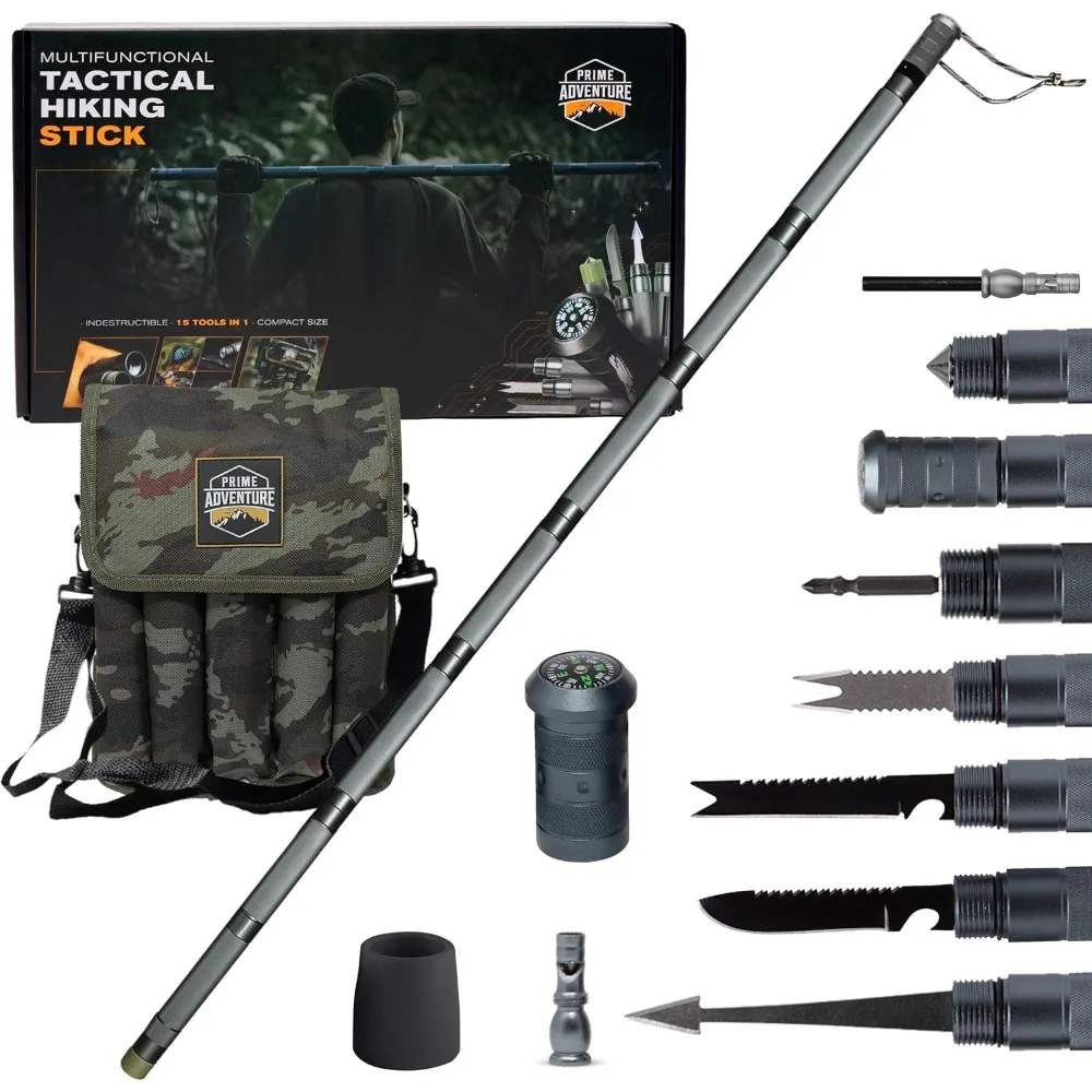 

15-in-1 Tactical Survival Walking Stick & Hiking Staff – Heavy-Duty Collapsible Multitool for Camping, Hiking & Outdoor Survival