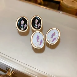 2026 New French Vintage Enamel Dripping Oil Plant Irregular Lavender Ear Studs Earrings for Women Trendy Flowers Earrings